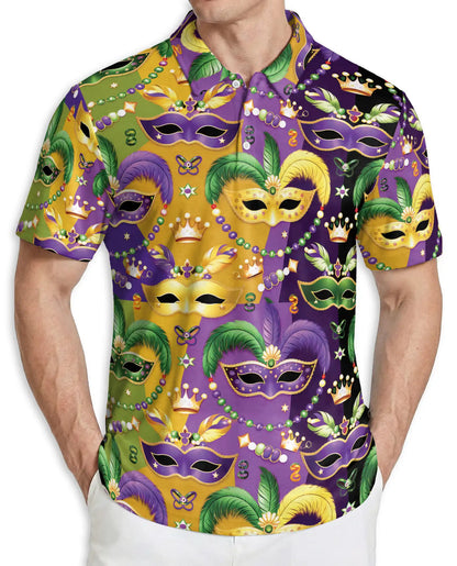 Mardi Gras Mask Pattern Hawaiian Polo Shirt | Netecom