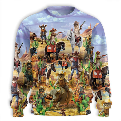 Meowdy Cowboy Cat Western Sweatshirt, 3D All Over Print Funny Cowboy Cat Crewneck Pullover for Men Women, Cat Lover Gift - Netecom