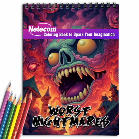 Worst Nightmares Spiral Bound Coloring Book, Experience 30 Coloring Pages of Sinister Nightmares for Those Who Dare to Explore the Shadows