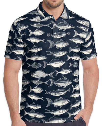 Fish Pattern Polo Shirt for Men – Coastal Ocean Style | Netecom