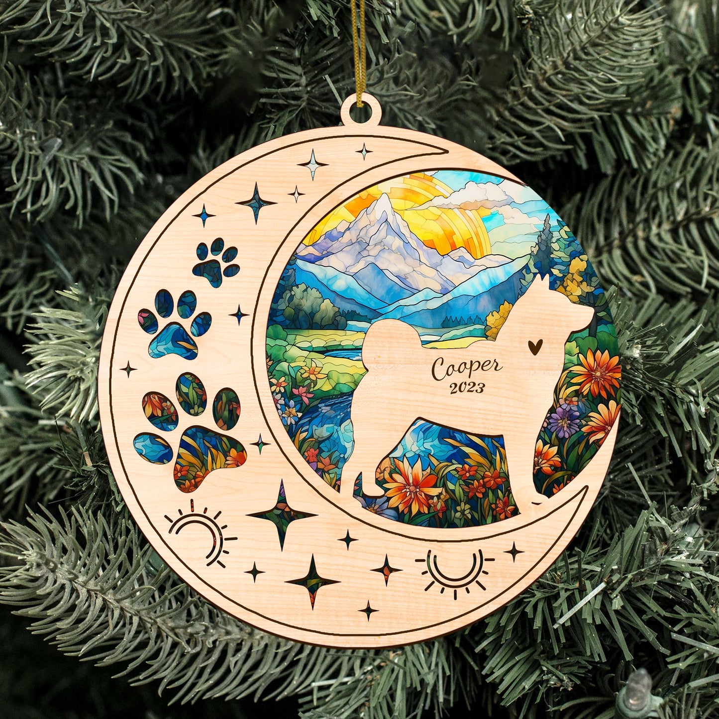 Netecom Akita Dog Memorial Suncatcher, Personalized Akita Christmas Ornament with Name Date, Bereavement Gifts for Loss of Pet, Dog Death Sympathy Gift Pet Loss Sun Catchers, Dog Grief Gift