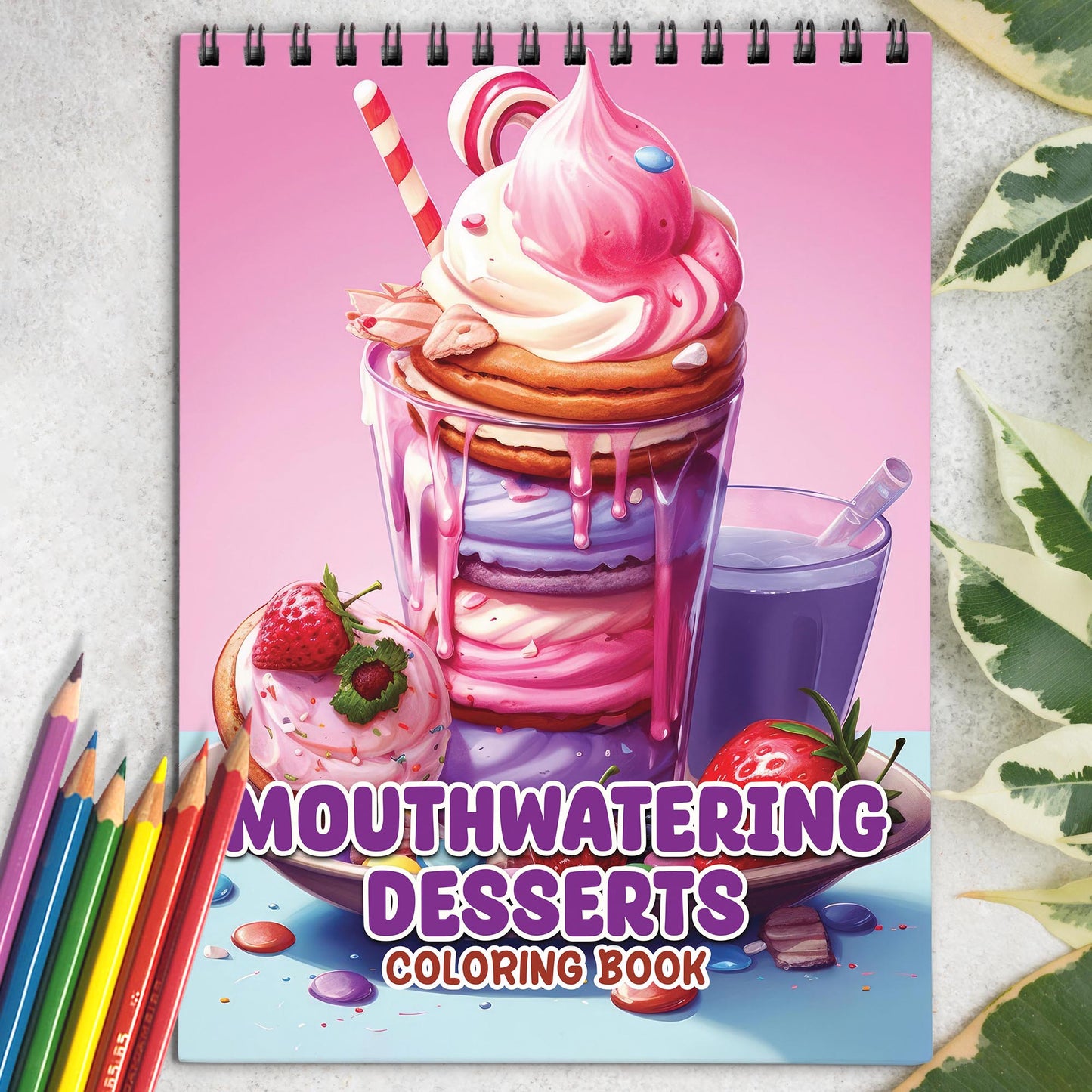 Mouthwatering Desserts Spiral Bound Coloring Book, Celebrate the Art of Baking with 30 Captivating Coloring Pages, Offering an Artistic and Flavorful Experience