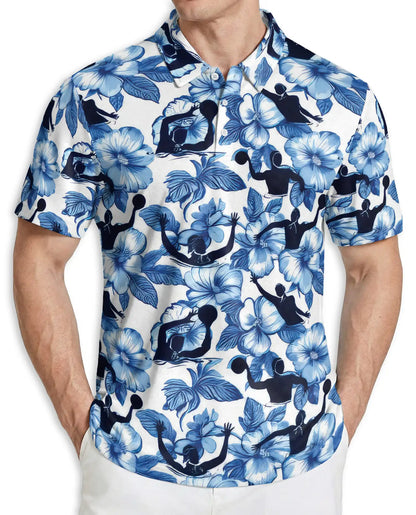 Pickleball Floral Hawaiian 3D Polo Shirt for Men | Netecom