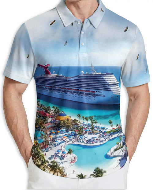 Tropical Cruise Ship 3D Polo Shirt for Men – Ocean Vacation Beach Style | Netecom