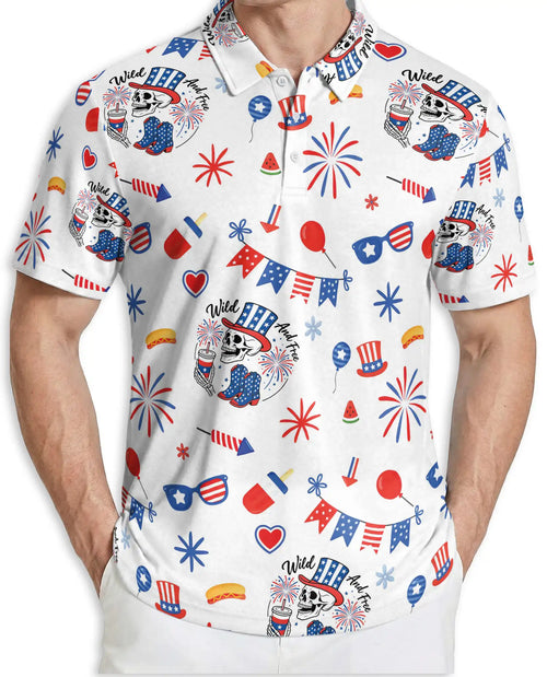 Wild And Free Patriotic Skull 4th of July Polo Shirt | Netecom