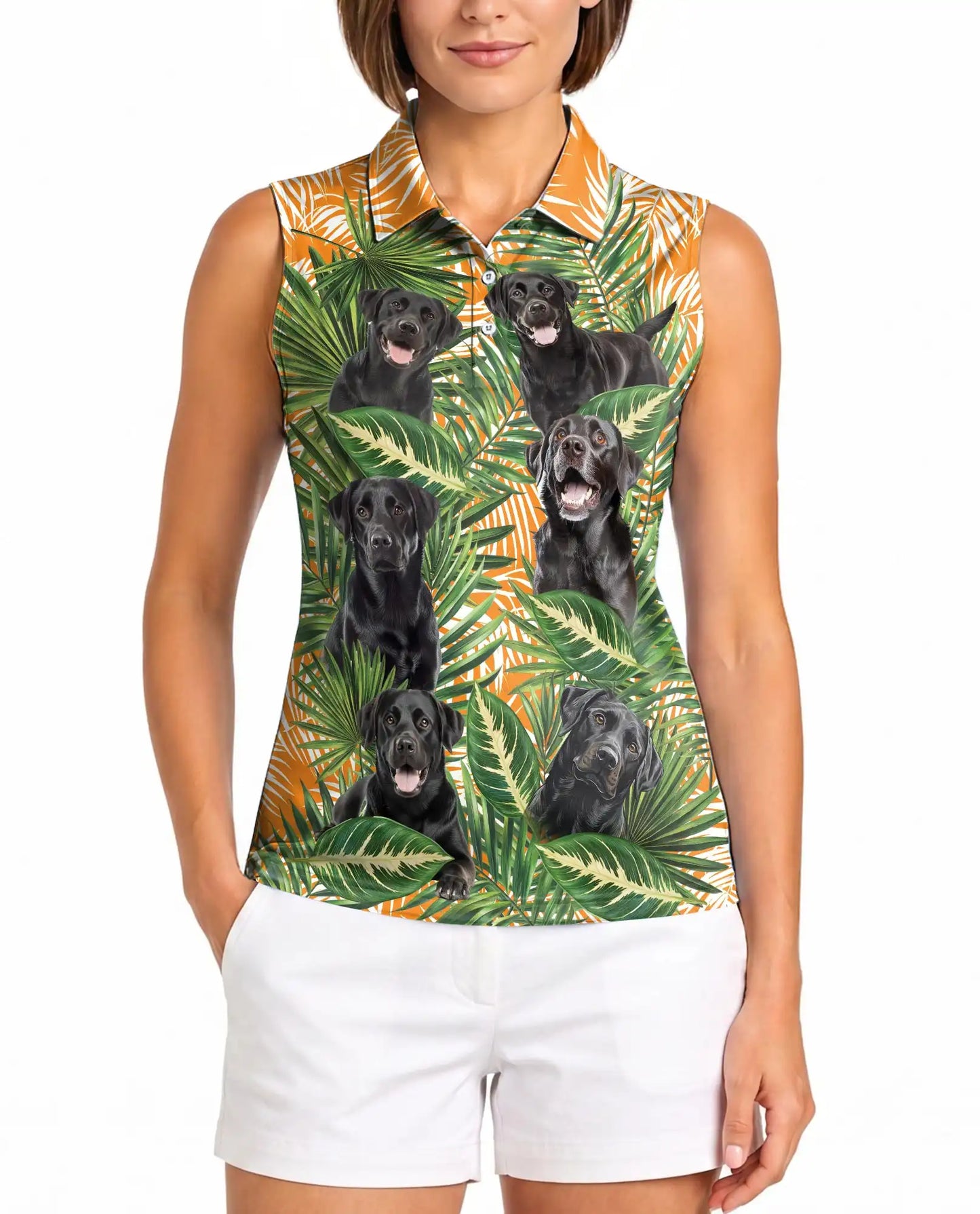 Black Labrador Tropical Sleeveless Polo Shirt for Women – Cute Dog Summer Style | Netecom