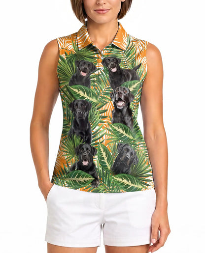 Black Labrador Tropical Sleeveless Polo Shirt for Women – Cute Dog Summer Style | Netecom