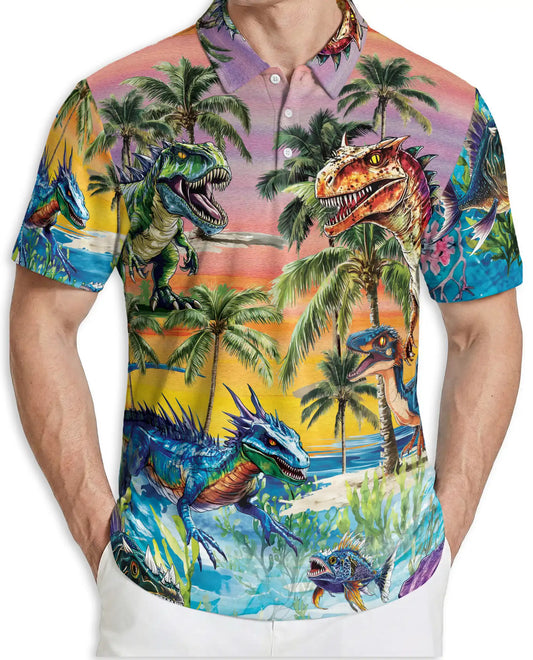 Dinosaur Tropical Polo Shirt – Prehistoric Beach Print | Netecom