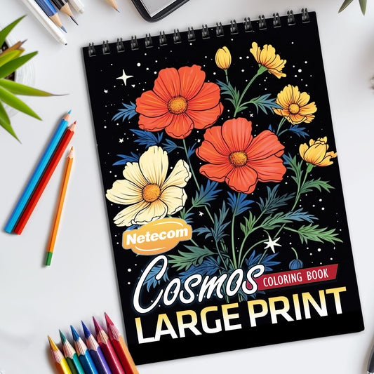 Large Print Cosmos Spiral Bound Coloring Book, Stunning Cosmos Flowers in Large Print, Perfect for a Simple and Soothing Botanical Coloring Session