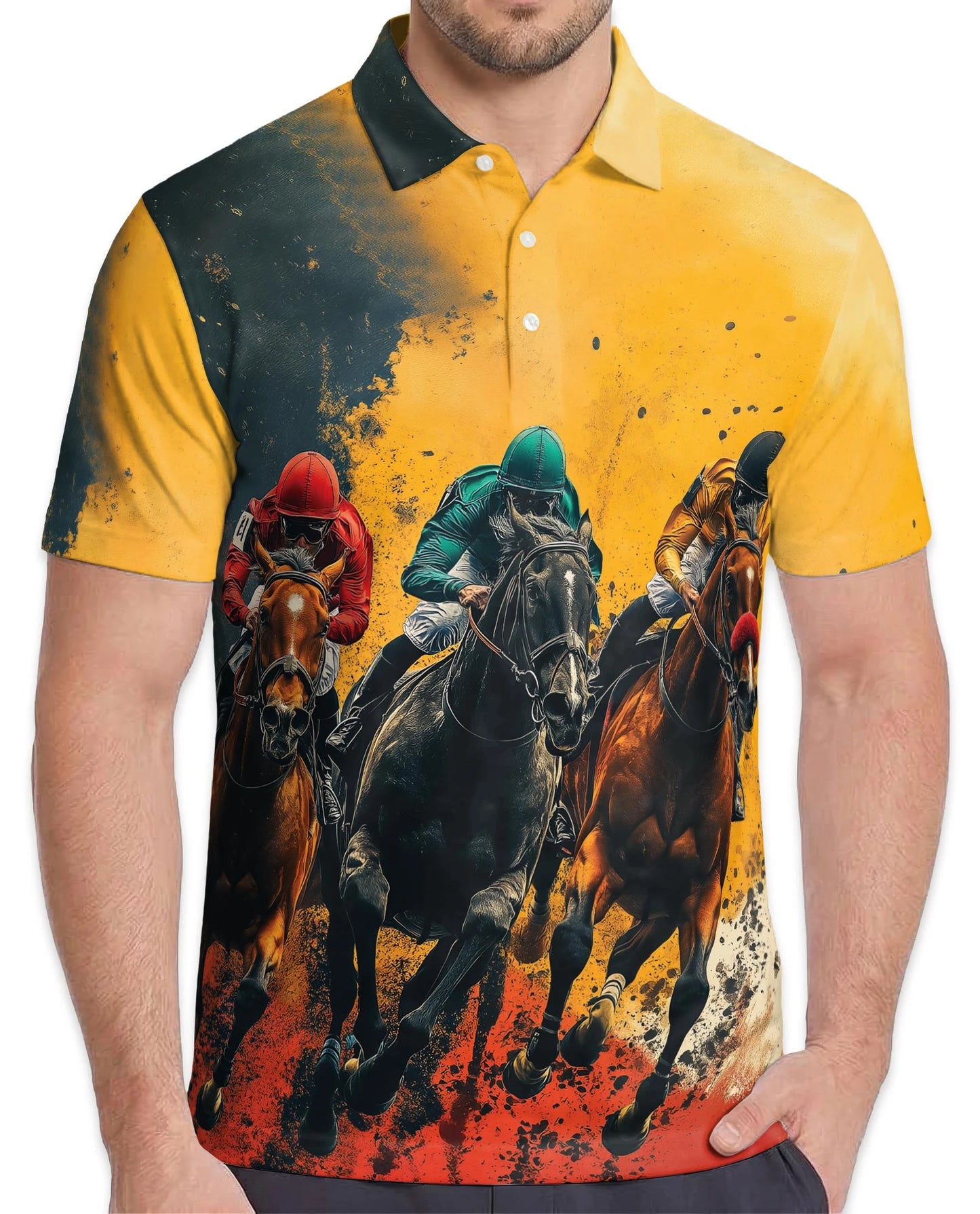Rustic Racing Horse Polo Shirt for Men – Vintage Equestrian Style | Netecom