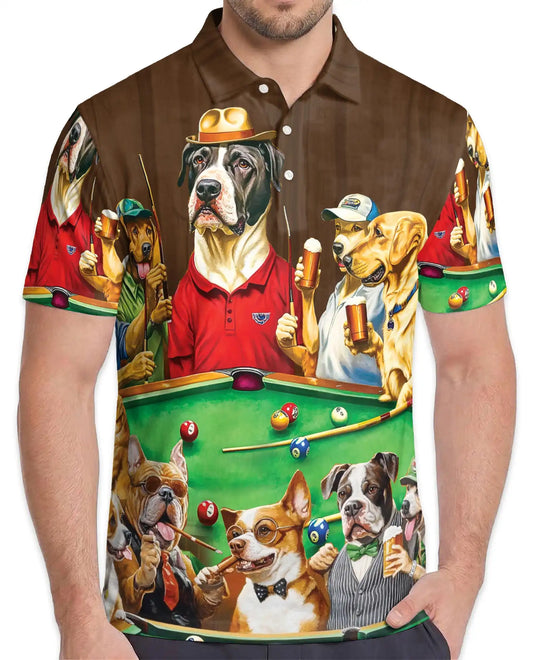 Funny Dogs Playing Pool 3D Polo Shirt for Men – Beer Party Pet Style | Netecom