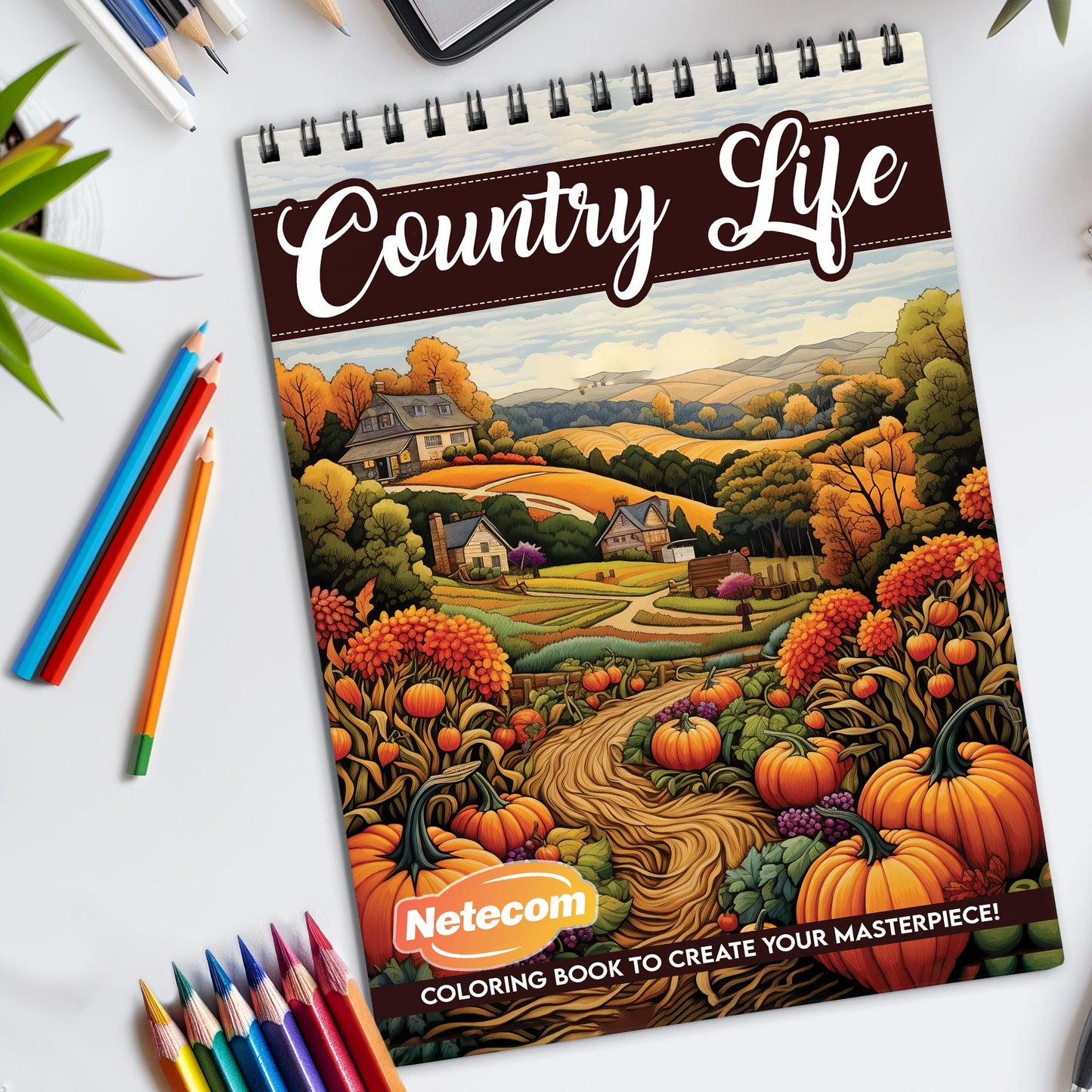 Country Life Spiral Bound Coloring Book, Idyllic Country Life Illustrations for a Peaceful Coloring Experience, Perfect for Rural Beauty Admirers