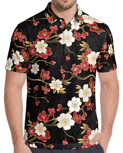 Red Blossom Polo Shirt for Men – Elegant Floral Style | Netecom