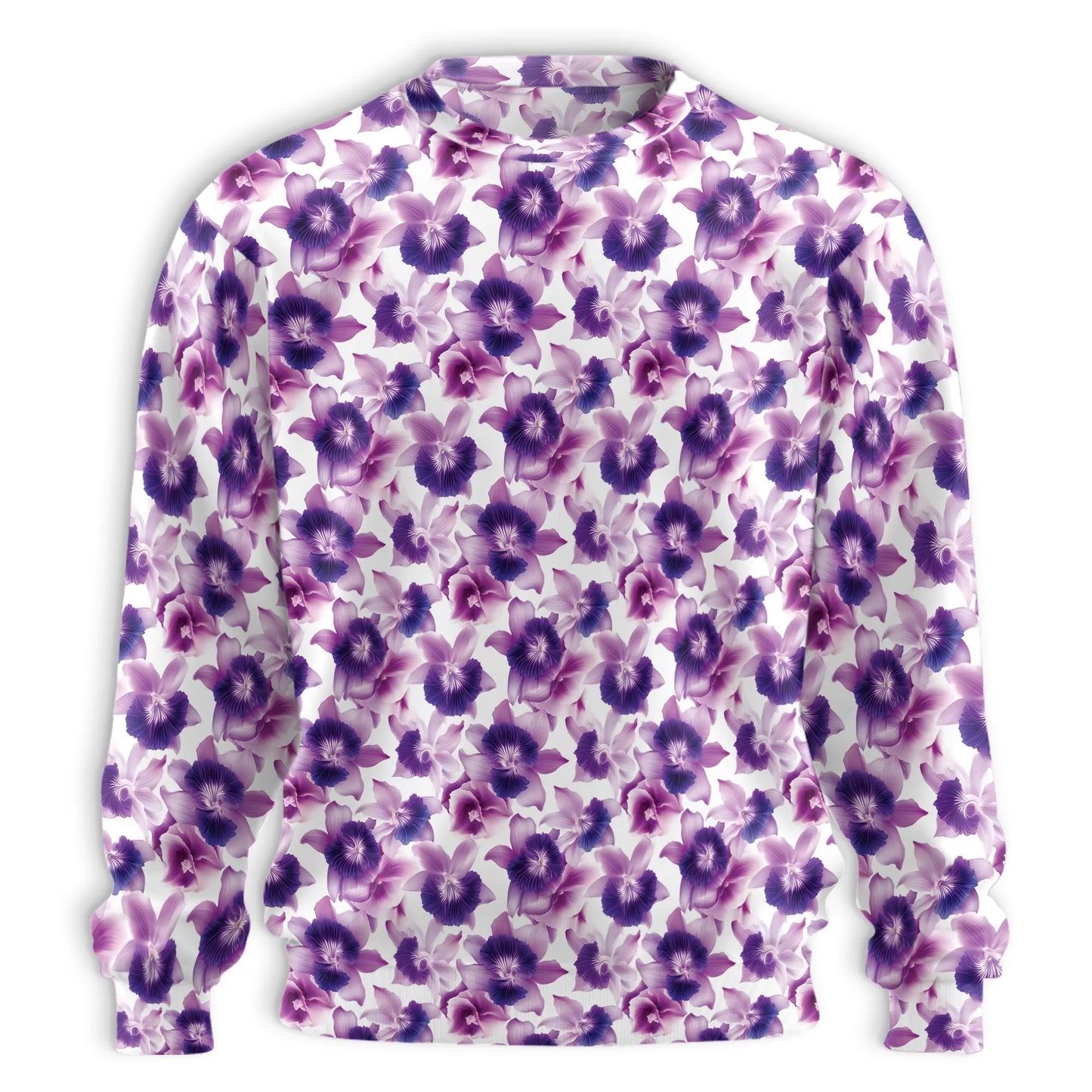 Purple Orchid Flower Pattern Sweatshirt, 3D All Over Print Elegant Floral Botanical Crewneck Pullover for Men Women, Orchid Lover Gift - Netecom