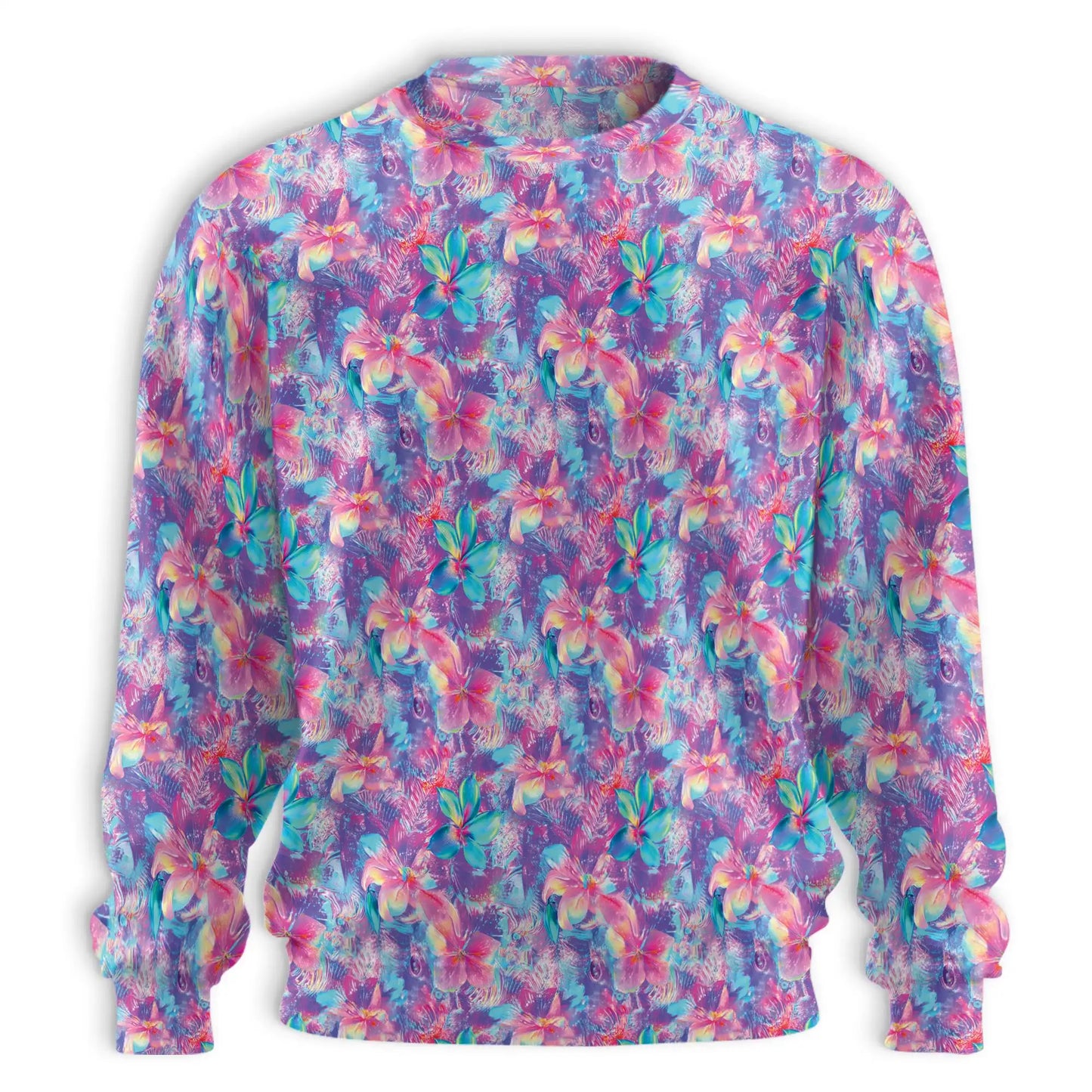 Neon Flower Sweatshirt, 3D All Over Print Psychedelic Floral Crewneck Pullover for Men Women, Colorful Flower Lover Gift - Netecom