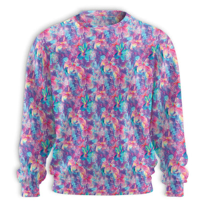 Neon Flower Sweatshirt, 3D All Over Print Psychedelic Floral Crewneck Pullover for Men Women, Colorful Flower Lover Gift - Netecom
