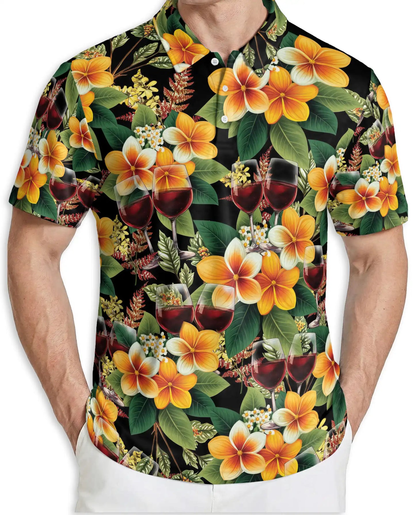 Tropical Wine Floral 3D Polo Shirt for Men – Elegant Hawaiian Party Style | Netecom