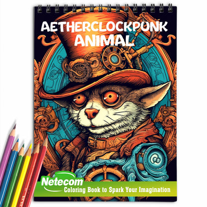 Aether Clockpunk Animals Spiral Bound Coloring Book, Discover the Whimsical Fusion of Nature and Machinery with 30 Exquisite Aether Clockpunk Animals Coloring Pages for Fans of Clockwork Art to Bring Mechanical Beasts to Life