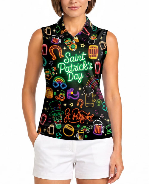 Saint Patrick's Day Neon Sleeveless Polo Shirt for Women | Netecom