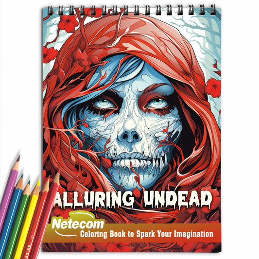 Alluring Undead Spiral Bound Coloring Book, Delight in 30 Whimsical Horror Coloring Pages for Art Admirers to Embrace the Quirky Charm and Dark Vibes of Macabre Illustrations