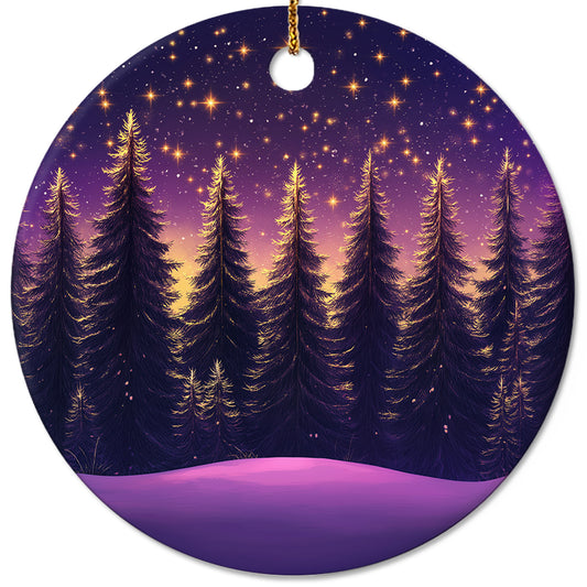 Netecom Purple Winter Forest Christmas Ornaments, Ceramic Northern Lights Snow Pine Trees Keepsake Ornament for Xmas Tree Decorations, Gifts for Holiday, Party, Home Decor