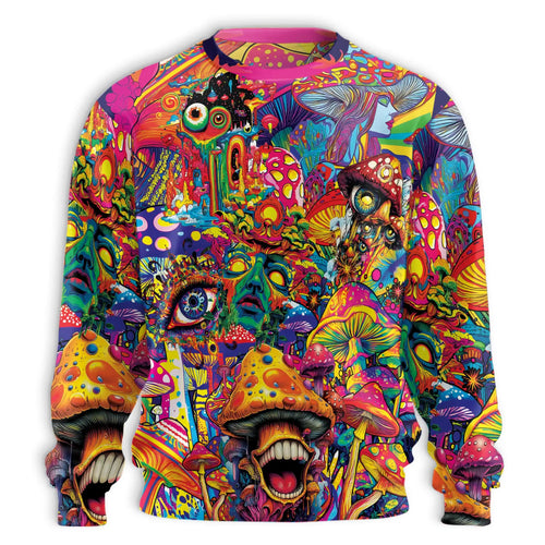 Trippy Mushroom Sweatshirt, 3D All Over Print Psychedelic Mushroom Crewneck Pullover for Men Women, Mushroom Lover Gift - Netecom