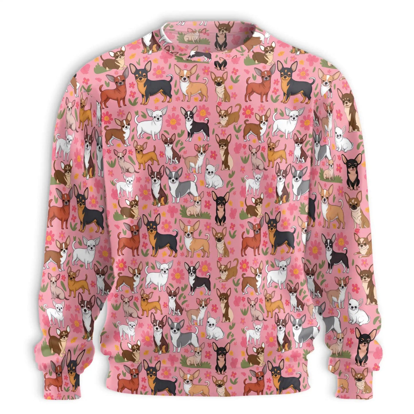 Floral Chihuahua Sweatshirt, 3D All Over Print Flowers Dog Crewneck Pullover for Men Women, Chihuahua Lover Gift - Netecom