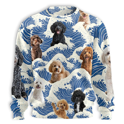 Great Wave Poodle Sweatshirt, 3D All Over Print Japanese Art Dog Crewneck Pullover for Men Women, Poodle Lover Gift - Netecom