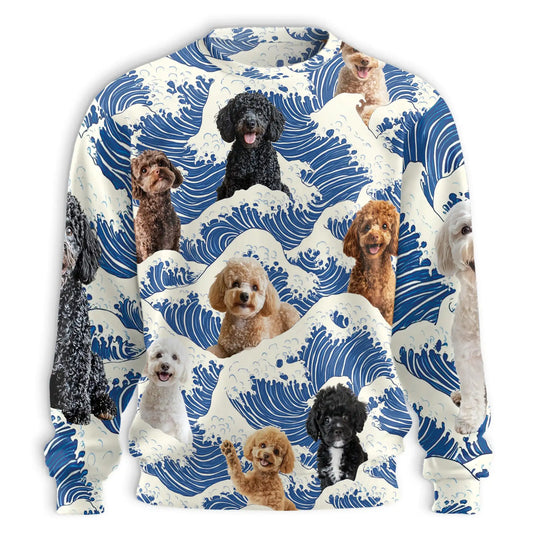Great Wave Poodle Sweatshirt, 3D All Over Print Japanese Art Dog Crewneck Pullover for Men Women, Poodle Lover Gift - Netecom