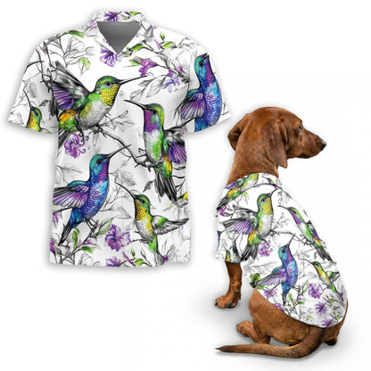 Netecom Vintage Style Hummingbirds Hawaiian Hawaii Shirt, Tropical Aloha Bird Print Shirt, Retro Summer Beach Vacation Casual Outfit