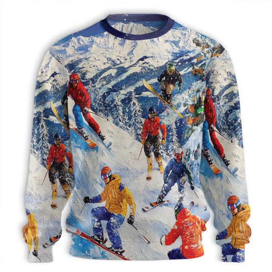 Vintage Skiing Sweatshirt, 3D All Over Print Retro Winter Sports Crewneck Pullover for Men Women, Skier Gift - Netecom