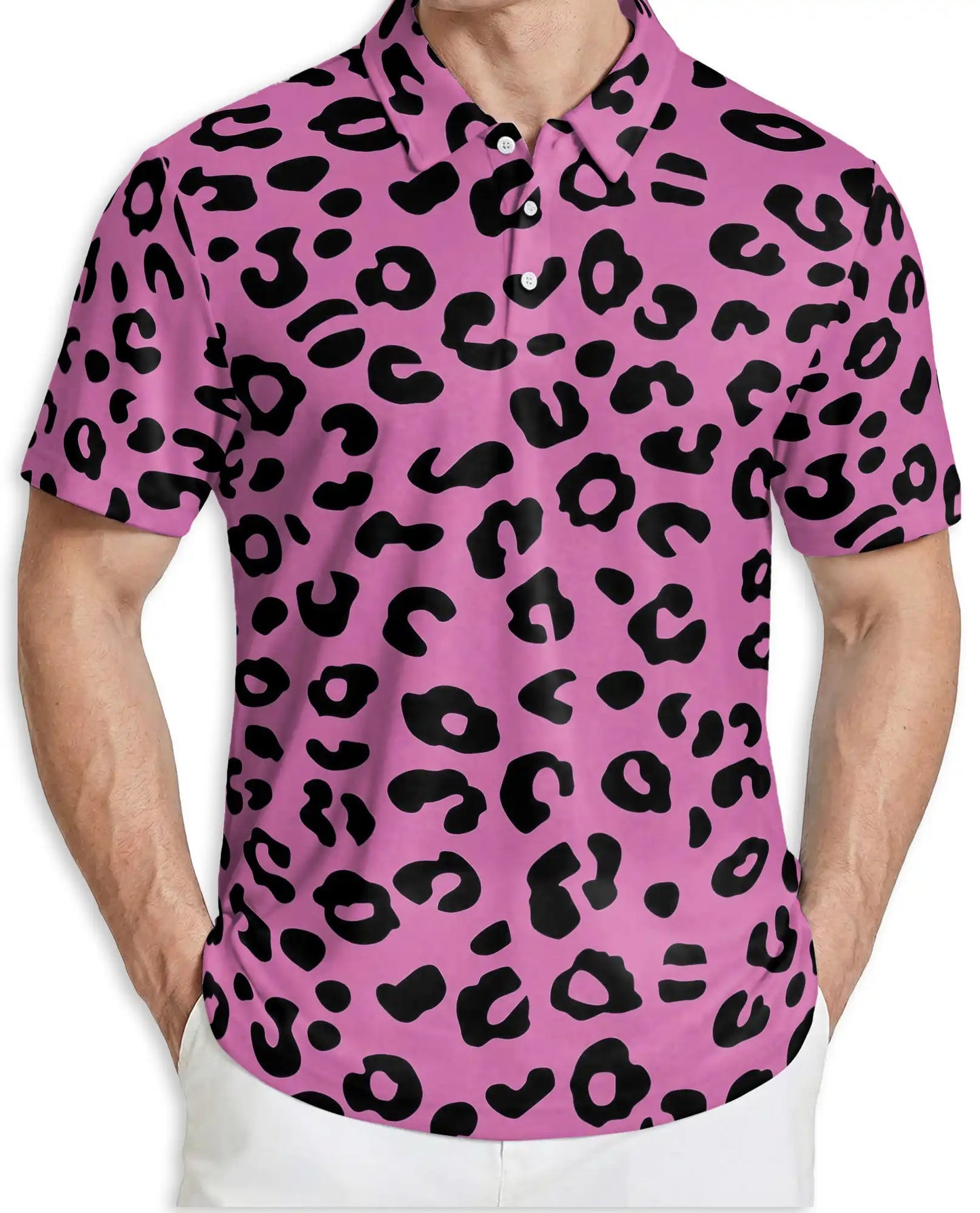 Pink Leopard Polo Shirt for Men- Bold Animal Print Fashion | Netecom