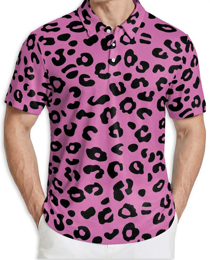 Pink Leopard Polo Shirt for Men- Bold Animal Print Fashion | Netecom