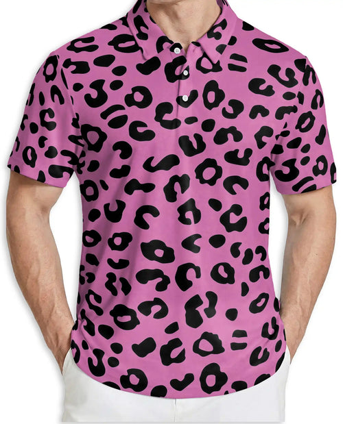 Pink Leopard Polo Shirt for Men- Bold Animal Print Fashion | Netecom