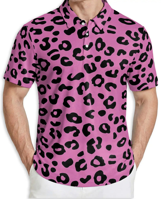 Pink Leopard Polo Shirt for Men- Bold Animal Print Fashion | Netecom