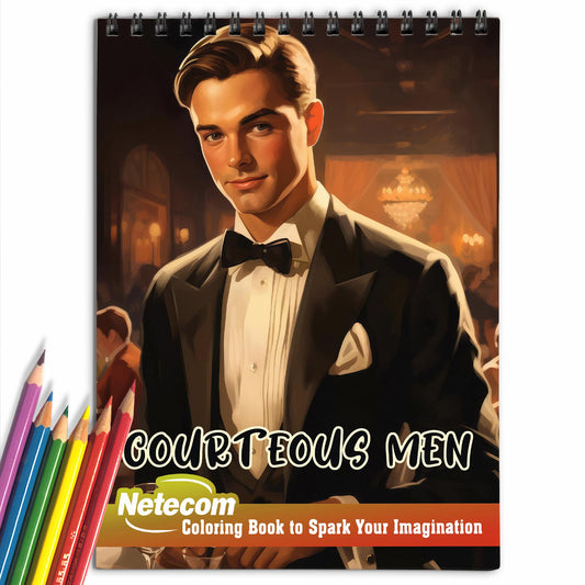 Courteous Men Spiral Bound Coloring Book, Experience the Timeless Charm with 30 Captivating Coloring Pages, Perfect for a Stylish and Refined Coloring Adventure