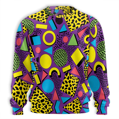 80s Retro Pattern Sweatshirt, 3D All Over Print Vintage Geometric Crewneck Pullover for Men Women, Retro 80s Lover Gift - Netecom