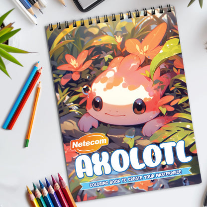 Axolotl Spiral Bound Coloring Book, Adorable Axolotls in Artistic Settings, Great for Animal Lovers and Those Seeking Unique and Cute Art