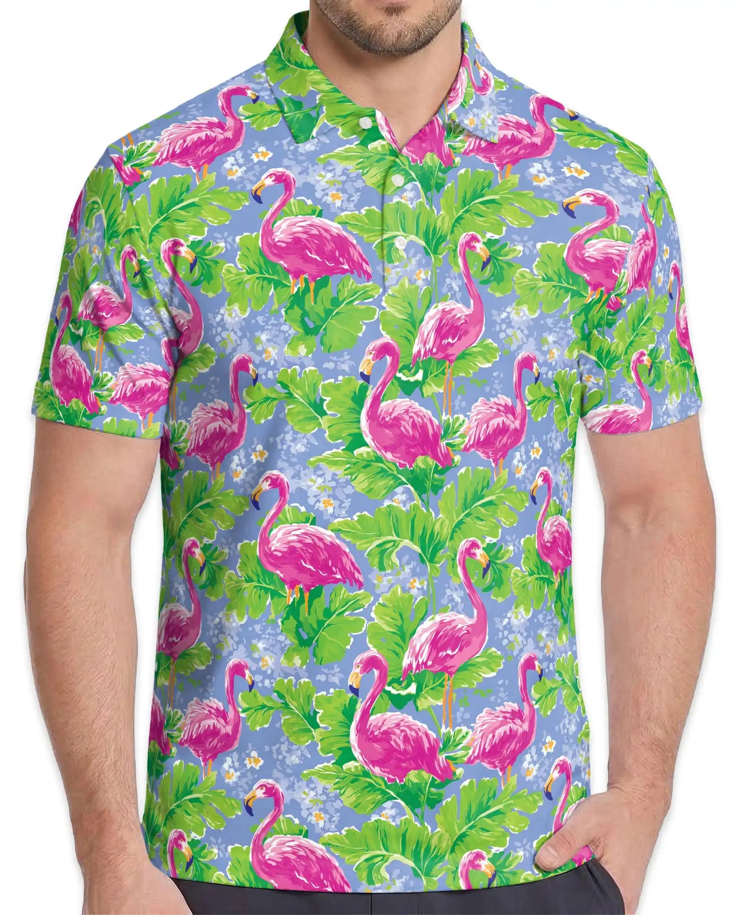 Pink Flamingo Polo Shirt - Tropical Garden Resort Style | Netecom