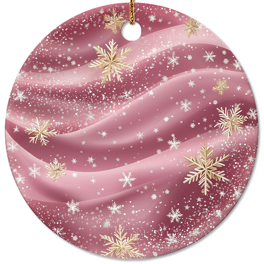 Netecom Elegant Marble Texture Pattern Pink Ornament, Ceramic Gold Glitter Snowflakes Keepsake Ornaments for Xmas Tree Decorations, Gifts for Holiday, Party, Home Decor