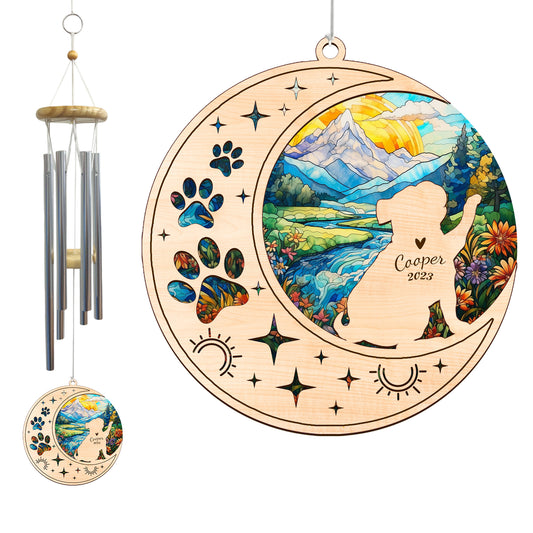 Netecom Pug Dog Wind Chimes Memorial, Personalized Pet Memorial Windchime for Dog Suncatcher, Dog Loss Memorial Ornament, Loss of Pet Remembrance Gift, Sympathy Pet Wind Chimes Outdoor Garden