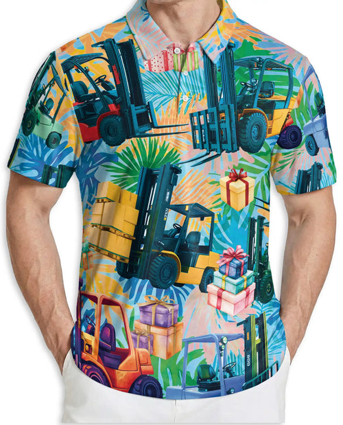 Forklift Tropical Warehouse 3D Polo Shirt for Men – Funny Logistics Worker Style | Netecom