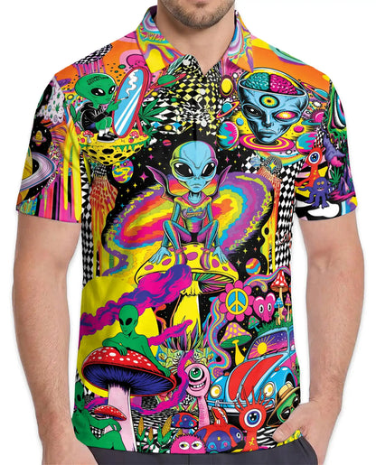 Alien Galaxy 3D Polo Shirt for Men – Psychedelic Alien Print | Netecom