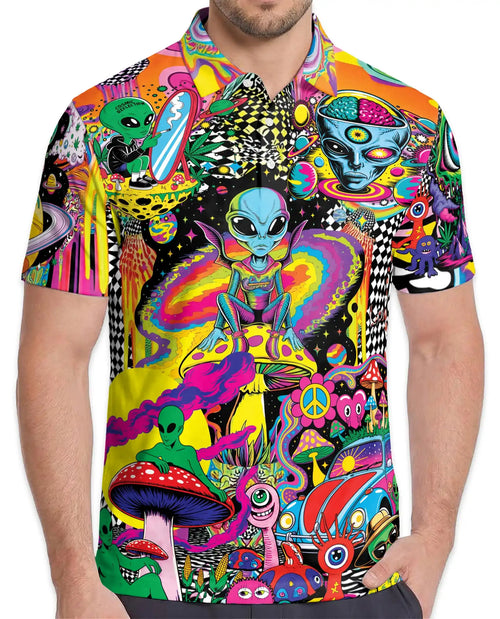 Alien Galaxy 3D Polo Shirt for Men – Psychedelic Alien Print | Netecom