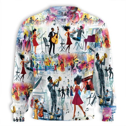 Vintage Jazz Band Art Sweatshirt, 3D All Over Print Retro Music Crewneck Pullover for Men Women, Jazz Lover Gift - Netecom
