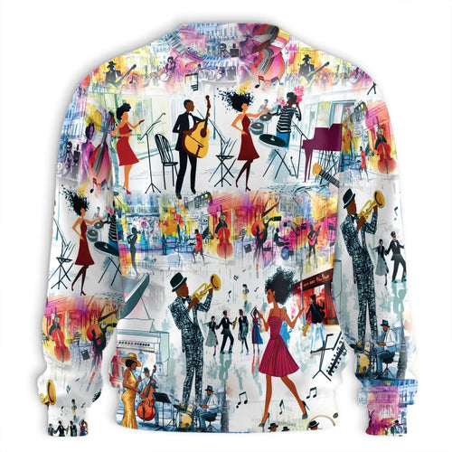 Vintage Jazz Band Art Sweatshirt, 3D All Over Print Retro Music Crewneck Pullover for Men Women, Jazz Lover Gift - Netecom