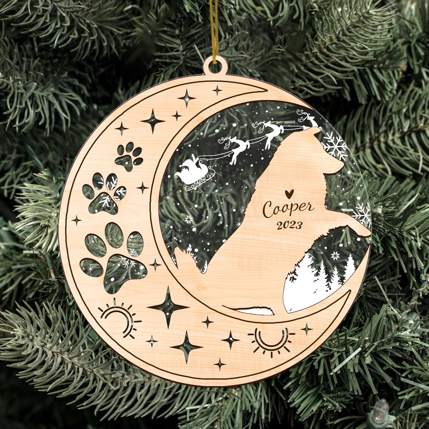 Netecom Australian Shepherd Dog Memorial Suncatcher, Personalized Dog Christmas Ornament with Date Name, Bereavement Gifts for Loss of Pet, Dog Death Sympathy Gifts Pet Loss Sun Catchers, Dog Grief Gift