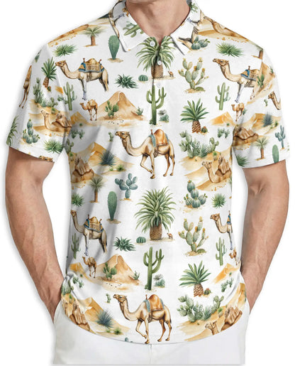 Desert Camel 3D Polo Shirt for Men – Safari Cactus Tropical Style | Netecom