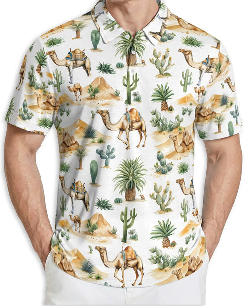 Desert Camel 3D Polo Shirt for Men – Safari Cactus Tropical Style | Netecom