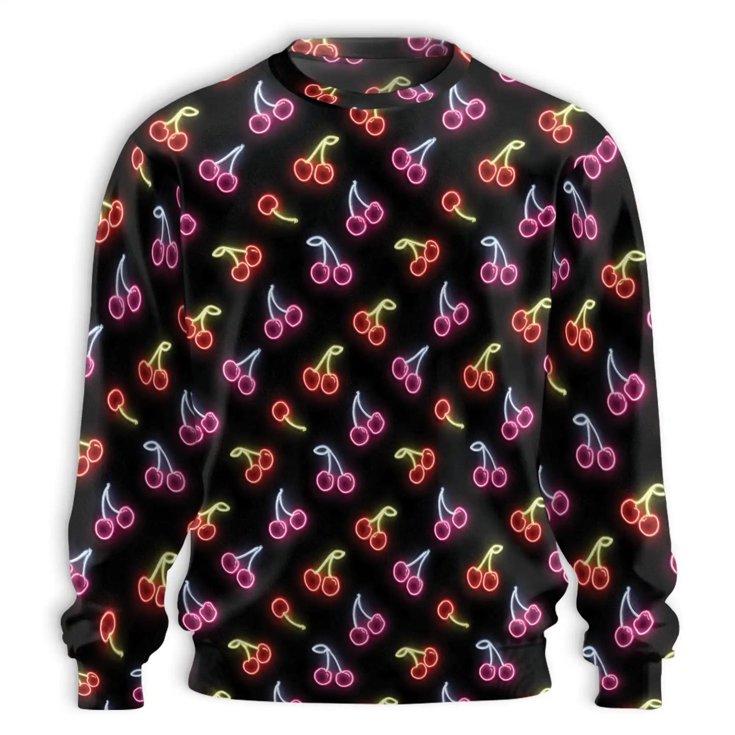 Neon Cherry Sweatshirt, 3D All Over Print Colorful Fruit Crewneck Pullover for Men Women, Cherry Lover Gift - Netecom